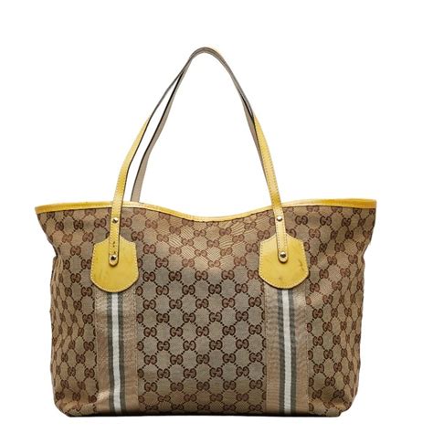 gucci 211970|GUCCI GG Canvas Sherry Line Tote Bag Beige Red 211970 .